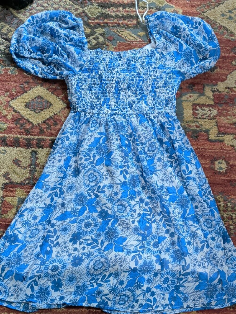 Sincerely Jules Blue Floral Puff-Sleeve Mini Dress - Picture 4 of 5